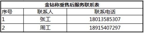 金钻称重售后服务联系表