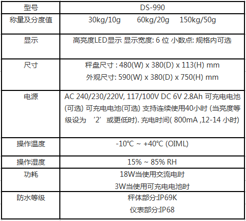 寺冈防水电子秤DS-990参数