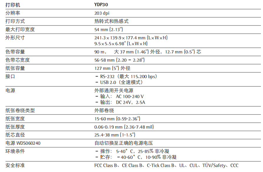 YDP30技术规格